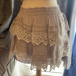 LoveShackFancy Cream Lace Maxi Skirt